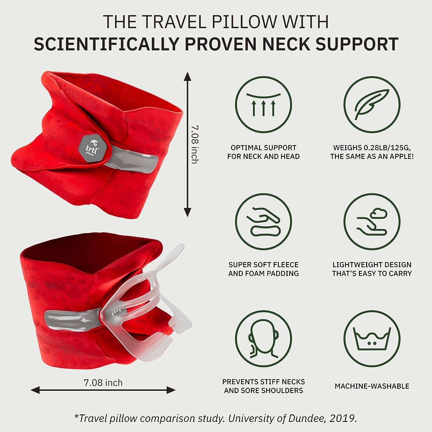 trtl Travel Pillow for Neck Support- Super Soft Neck Pillow with Shoulder Support and Cozy Cushioning Lightweight and Easy to Carry - Machine Washable 4