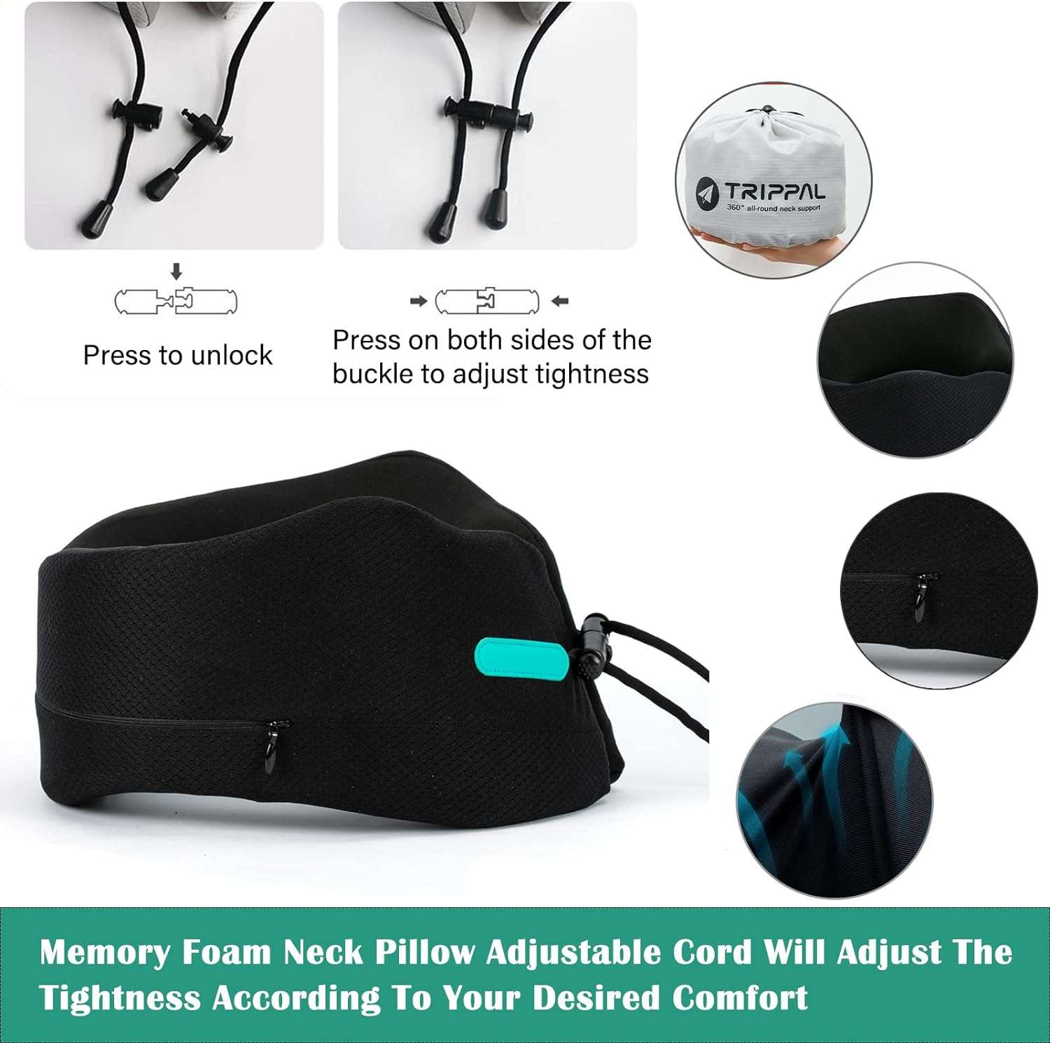 GOLDORANGE Travel Pillows for Sleeping Airplane Neck Chin Head Support Memory Foam Travel Neck Pillows for Long Flights Airplane Car Office with Eye Mask 3