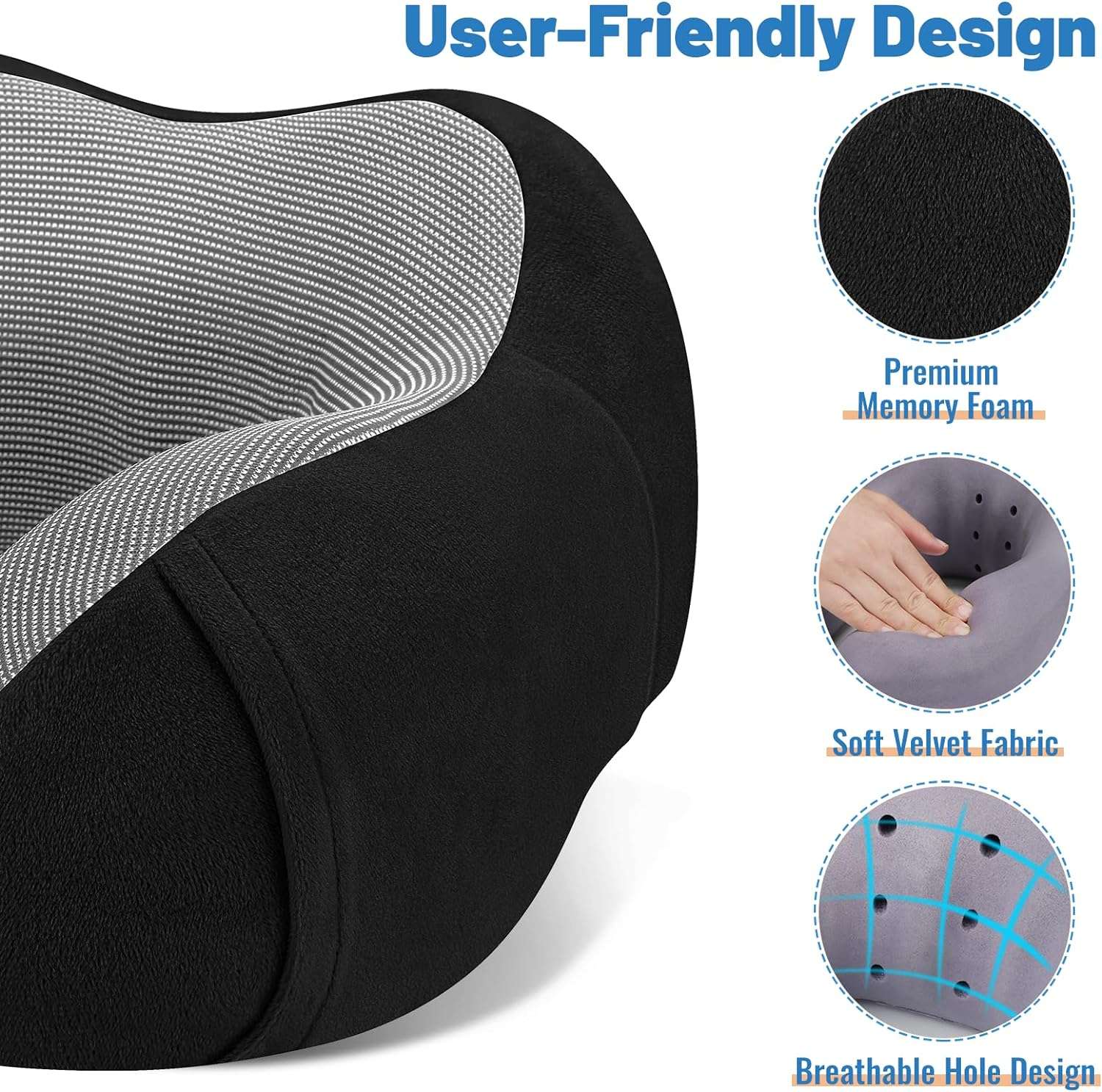 CloudBliss Travel Pillow Premium Memory Foam, Comfortable & Supportive Neck Pillow, Pain Relief Sleeping Neck Pillows for Travel, Airplane Pillow for Sleeping Airplane, Car, Office and Home - 2
