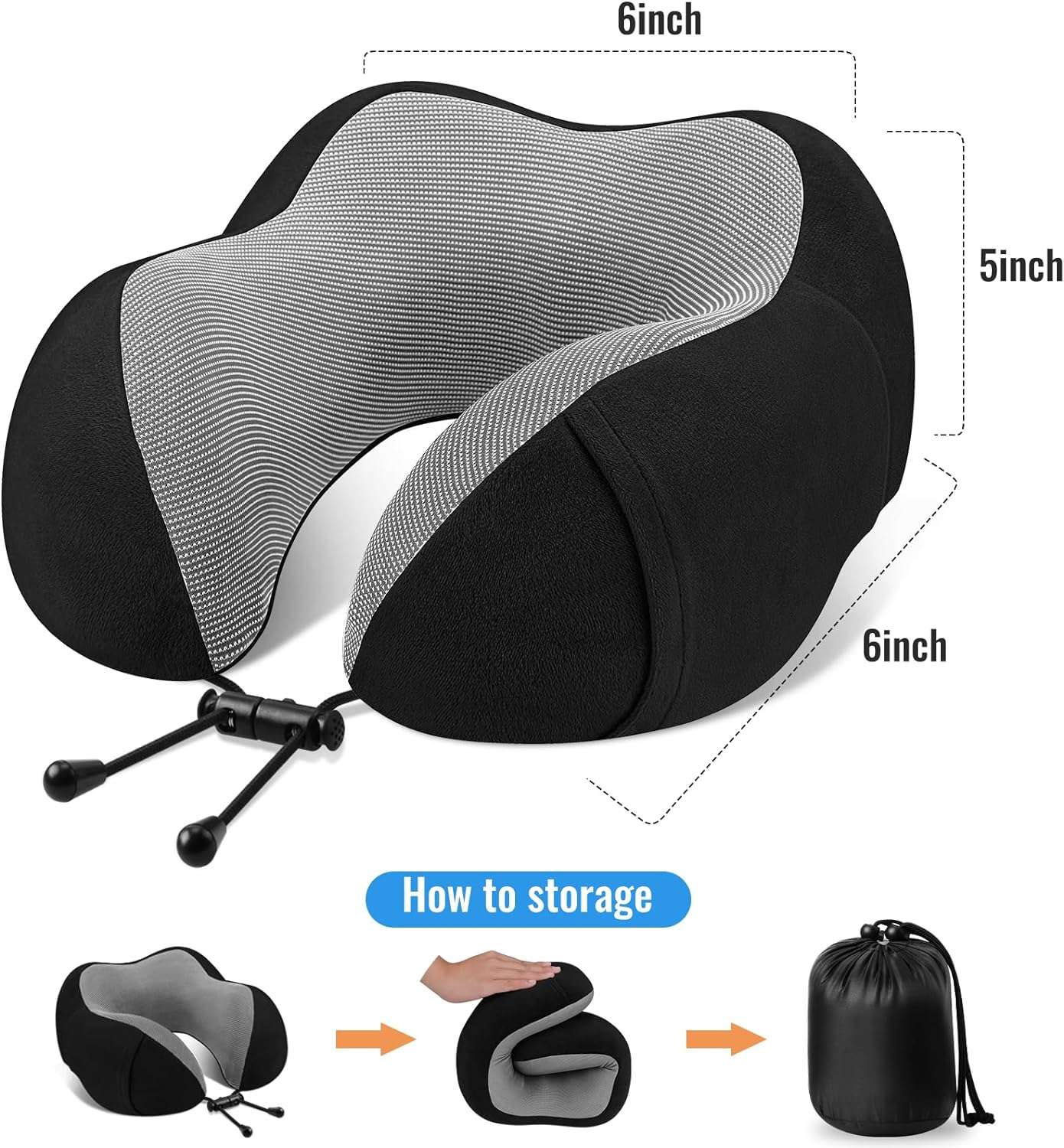 CloudBliss Travel Pillow Premium Memory Foam, Comfortable & Supportive Neck Pillow, Pain Relief Sleeping Neck Pillows for Travel, Airplane Pillow for Sleeping Airplane, Car, Office and Home - 3
