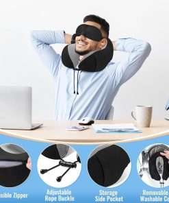 CloudBliss Travel Pillow Premium Memory Foam, Comfortable & Supportive Neck Pillow, Pain Relief Sleeping Neck Pillows for Travel, Airplane Pillow for Sleeping Airplane, Car, Office and Home - 4