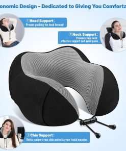 CloudBliss Travel Pillow Premium Memory Foam, Comfortable & Supportive Neck Pillow, Pain Relief Sleeping Neck Pillows for Travel, Airplane Pillow for Sleeping Airplane, Car, Office and Home - 5