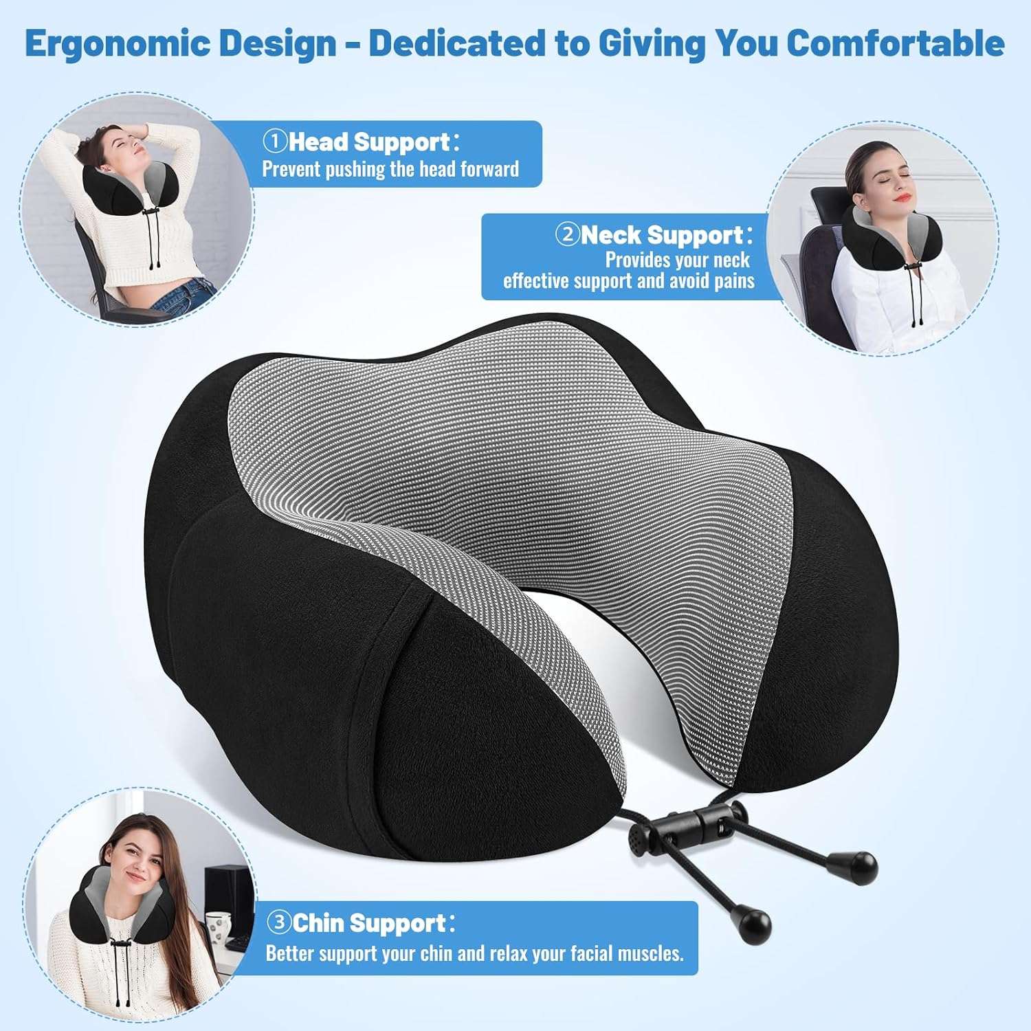 CloudBliss Travel Pillow Premium Memory Foam, Comfortable & Supportive Neck Pillow, Pain Relief Sleeping Neck Pillows for Travel, Airplane Pillow for Sleeping Airplane, Car, Office and Home - 5