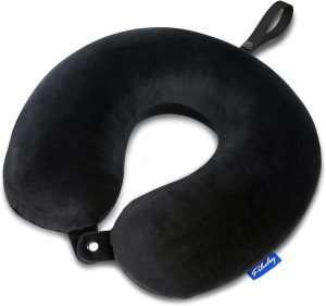 Fabuday Memory Foam Travel Pillows for Airplanes - Neck Pillow for Traveling with Attachable Snap Strap Soft Washable Cover, Flight Pillow for Sleeping, Car, Home, Office, Black - 1