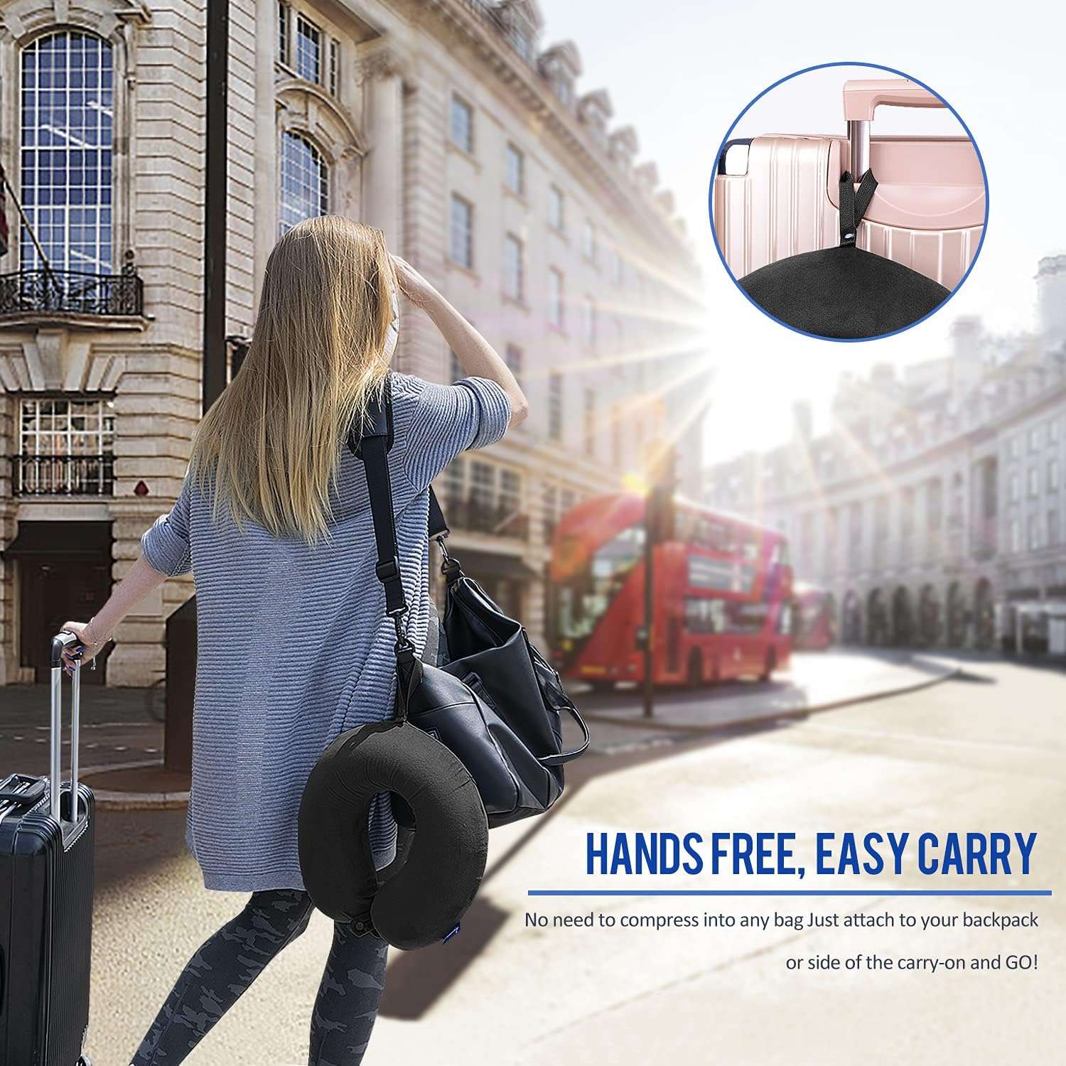 Fabuday Memory Foam Travel Pillows for Airplanes - Neck Pillow for Traveling with Attachable Snap Strap Soft Washable Cover, Flight Pillow for Sleeping, Car, Home, Office, Black - 2