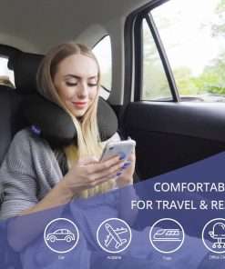 Fabuday Memory Foam Travel Pillows for Airplanes - Neck Pillow for Traveling with Attachable Snap Strap Soft Washable Cover, Flight Pillow for Sleeping, Car, Home, Office, Black - 3