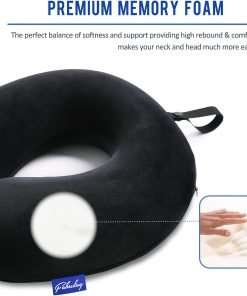 Fabuday Memory Foam Travel Pillows for Airplanes - Neck Pillow for Traveling with Attachable Snap Strap Soft Washable Cover, Flight Pillow for Sleeping, Car, Home, Office, Black - 4