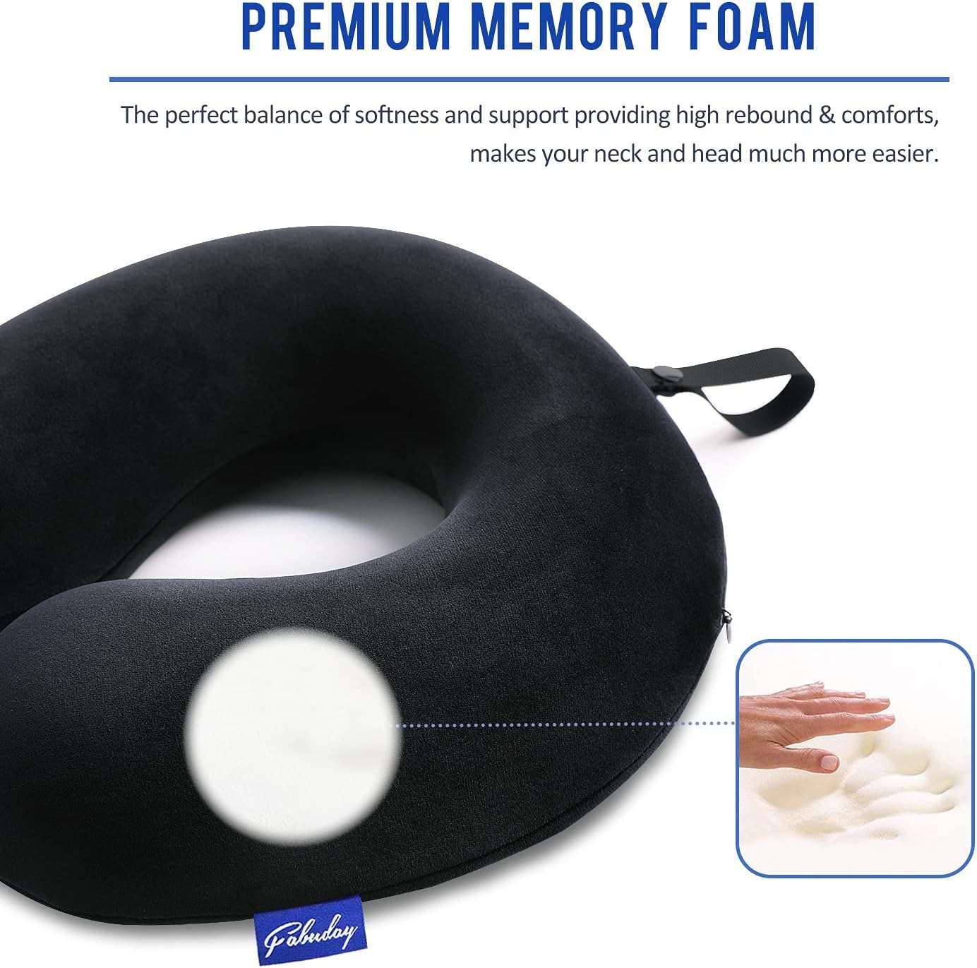Fabuday Memory Foam Travel Pillows for Airplanes - Neck Pillow for Traveling with Attachable Snap Strap Soft Washable Cover, Flight Pillow for Sleeping, Car, Home, Office, Black - 4