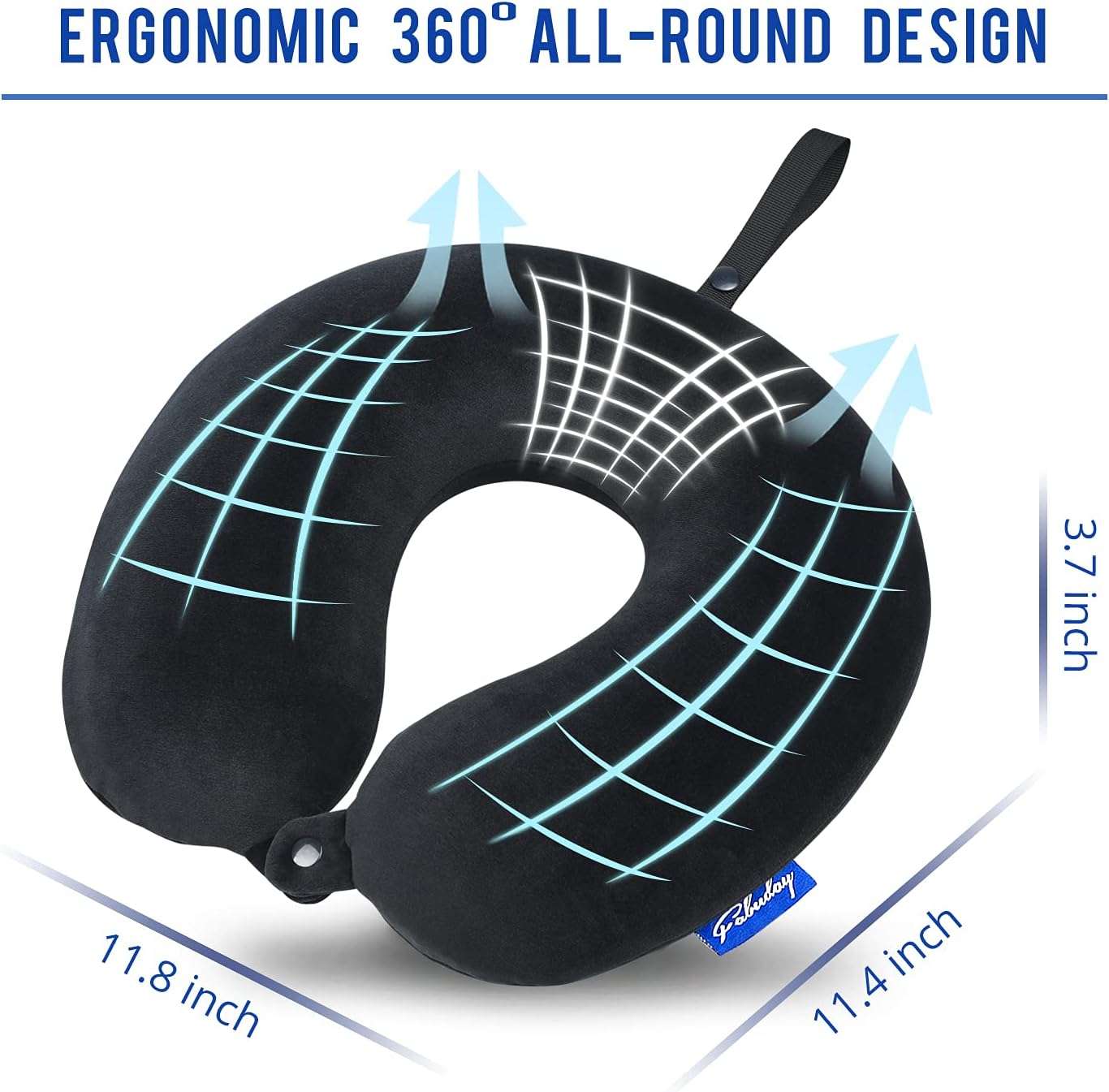 Fabuday Memory Foam Travel Pillows for Airplanes - Neck Pillow for Traveling with Attachable Snap Strap Soft Washable Cover, Flight Pillow for Sleeping, Car, Home, Office, Black - 5