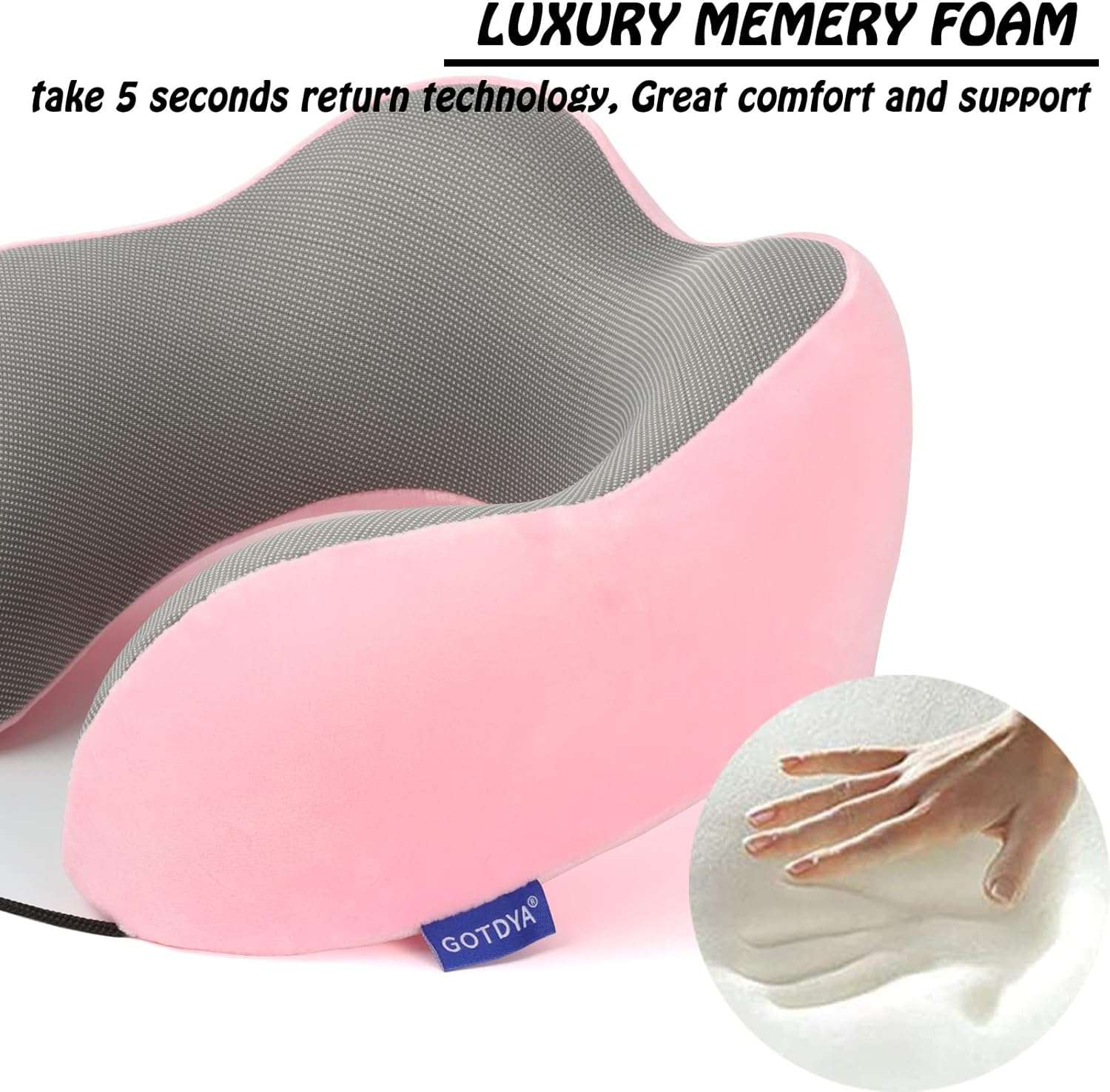 GOTDYA Travel Pillow,Travel Neck Pillows for Sleeping,100% Pure Memory Foam Soft Comfort & Support Pillow for Airplane - 3