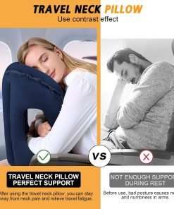 Inflatable Travel Pillow,Multifunction Travel Neck Pillow for Airplane to Avoid Neck and Shoulder Pain,Support Head,Neck,Used for Sleeping Rest, Airplane and Home Use,with Eye Mask - 3