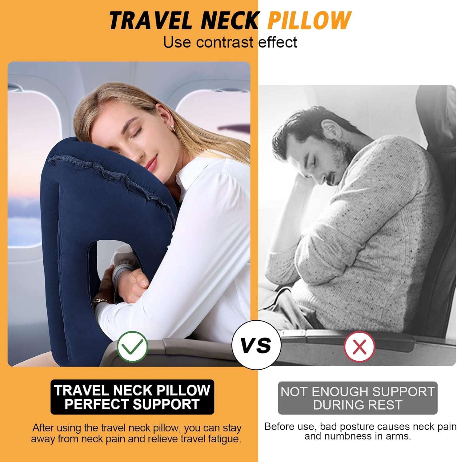 Inflatable Travel Pillow,Multifunction Travel Neck Pillow for Airplane to Avoid Neck and Shoulder Pain,Support Head,Neck,Used for Sleeping Rest, Airplane and Home Use,with Eye Mask - 3