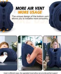 Inflatable Travel Pillow,Multifunction Travel Neck Pillow for Airplane to Avoid Neck and Shoulder Pain,Support Head,Neck,Used for Sleeping Rest, Airplane and Home Use,with Eye Mask - 4