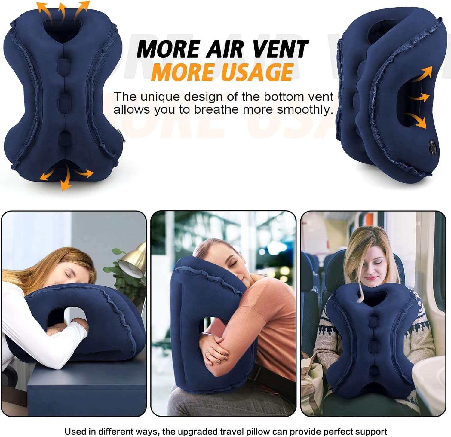Inflatable Travel Pillow,Multifunction Travel Neck Pillow for Airplane to Avoid Neck and Shoulder Pain,Support Head,Neck,Used for Sleeping Rest, Airplane and Home Use,with Eye Mask - 4