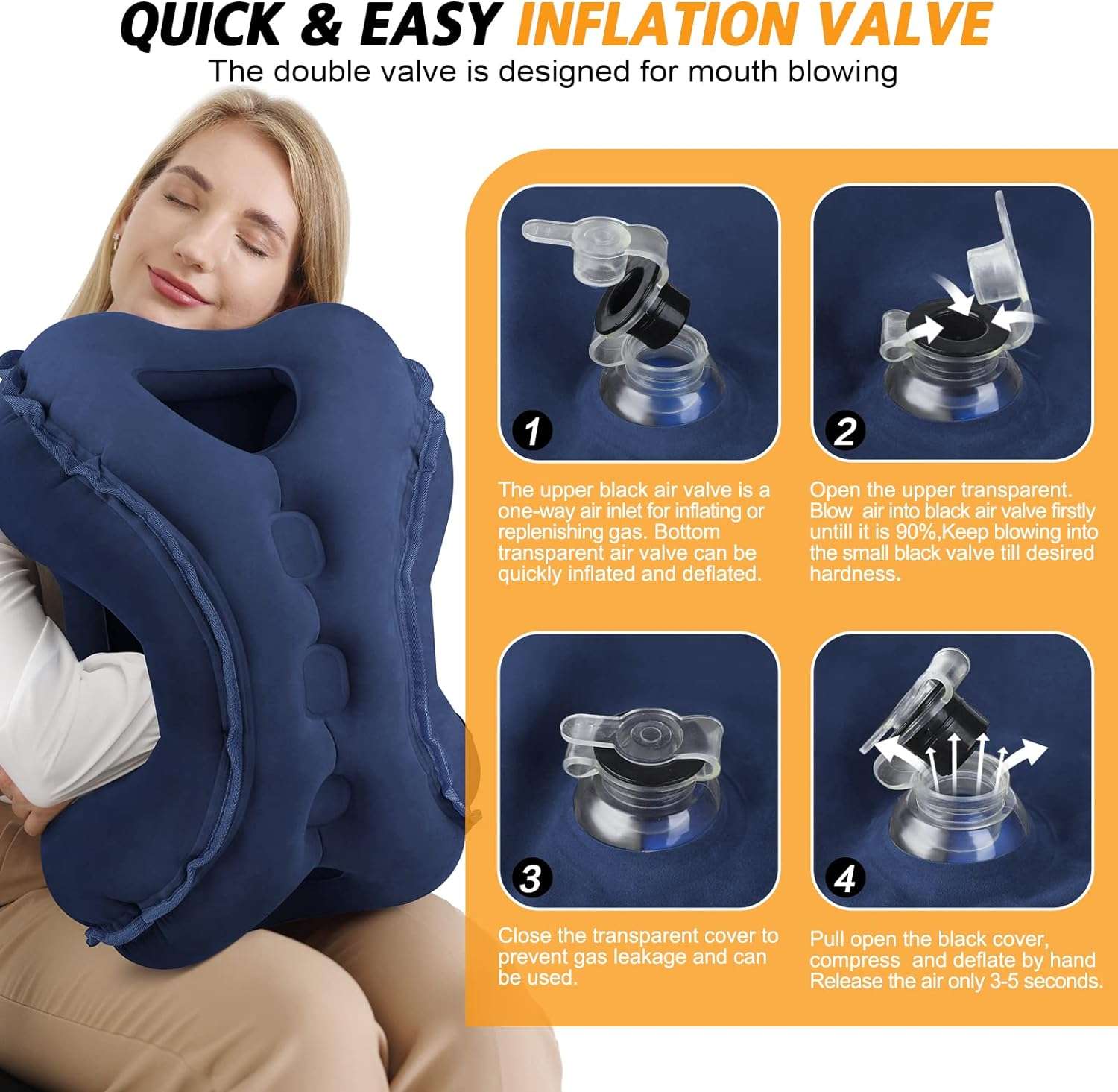Inflatable Travel Pillow,Multifunction Travel Neck Pillow for Airplane to Avoid Neck and Shoulder Pain,Support Head,Neck,Used for Sleeping Rest, Airplane and Home Use,with Eye Mask - 5
