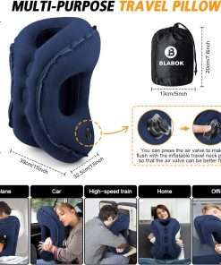 Inflatable Travel Pillow,Multifunction Travel Neck Pillow for Airplane to Avoid Neck and Shoulder Pain,Support Head,Neck,Used for Sleeping Rest, Airplane and Home Use,with Eye Mask - 6