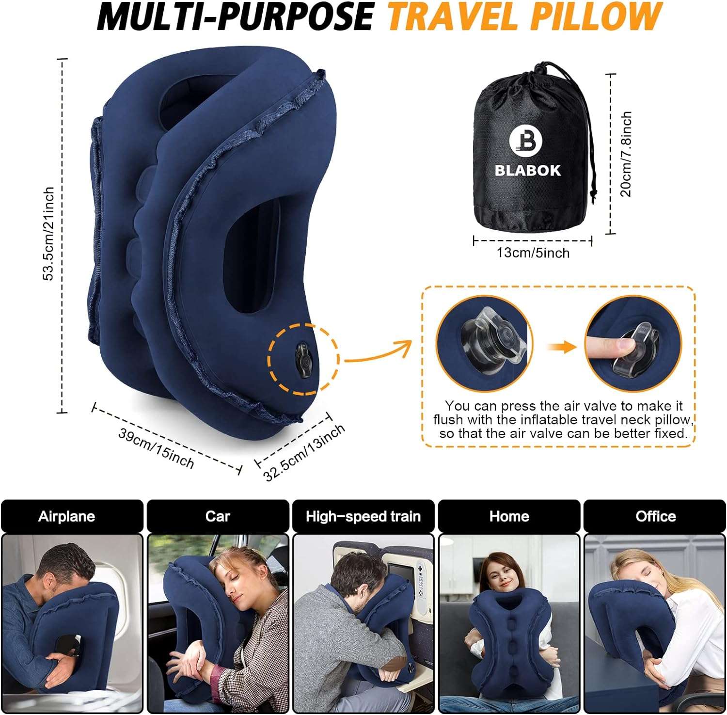 Inflatable Travel Pillow,Multifunction Travel Neck Pillow for Airplane to Avoid Neck and Shoulder Pain,Support Head,Neck,Used for Sleeping Rest, Airplane and Home Use,with Eye Mask - 6
