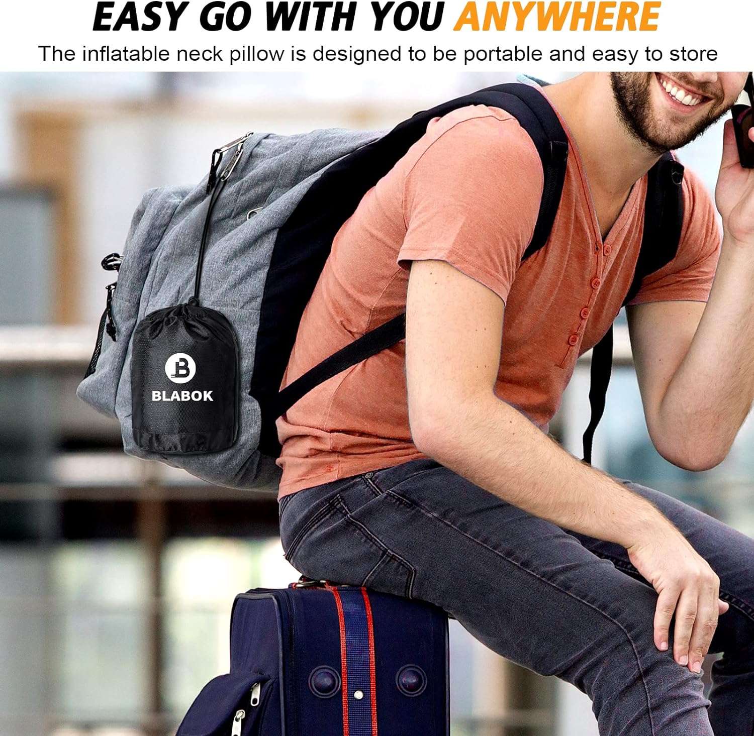 Inflatable Travel Pillow,Multifunction Travel Neck Pillow for Airplane to Avoid Neck and Shoulder Pain,Support Head,Neck,Used for Sleeping Rest, Airplane and Home Use,with Eye Mask - 7