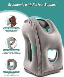 JefDiee Inflatable Travel Pillow, Airplane Neck Pillow Comfortably Supports Head and Chin for Airplanes, Trains, Cars Office Napping with 3D Eye Mask, Earplugs Portable Drawstring Bag - 2