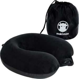 Makimoo Travel Neck Pillow, Top Memory Foam Pillow for Head Support, Ideal for Airplanes, Cars, and Home Recliners, Adjustable and Soft (Black) - 1
