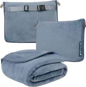 PAVILIA Travel Blanket Pillow, Soft Airplane Blanket 2-IN-1 Combo Set, Plane Blanket Compact Packable, Flight Essentials Car Pillow, Travelers Gift Accessories Luggage Backpack Strap - 1