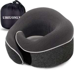 UBEUONLY Travel Neck Pillow Chin Support Pillow Adjustable 100% Pure Memory Foam , New Ergonomic Design Soft Best Full Neck Surround Pillow Sleep for Home, Airplanes & Car - 1