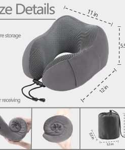YIRFEIKRER Travel Pillow, Best Memory Foam Neck Pillow and Head Support Soft Pillow with Side Storage Bags, for Sleep Rest, Airplane, Car, Family and Travel Use（Dark Grey） - 2