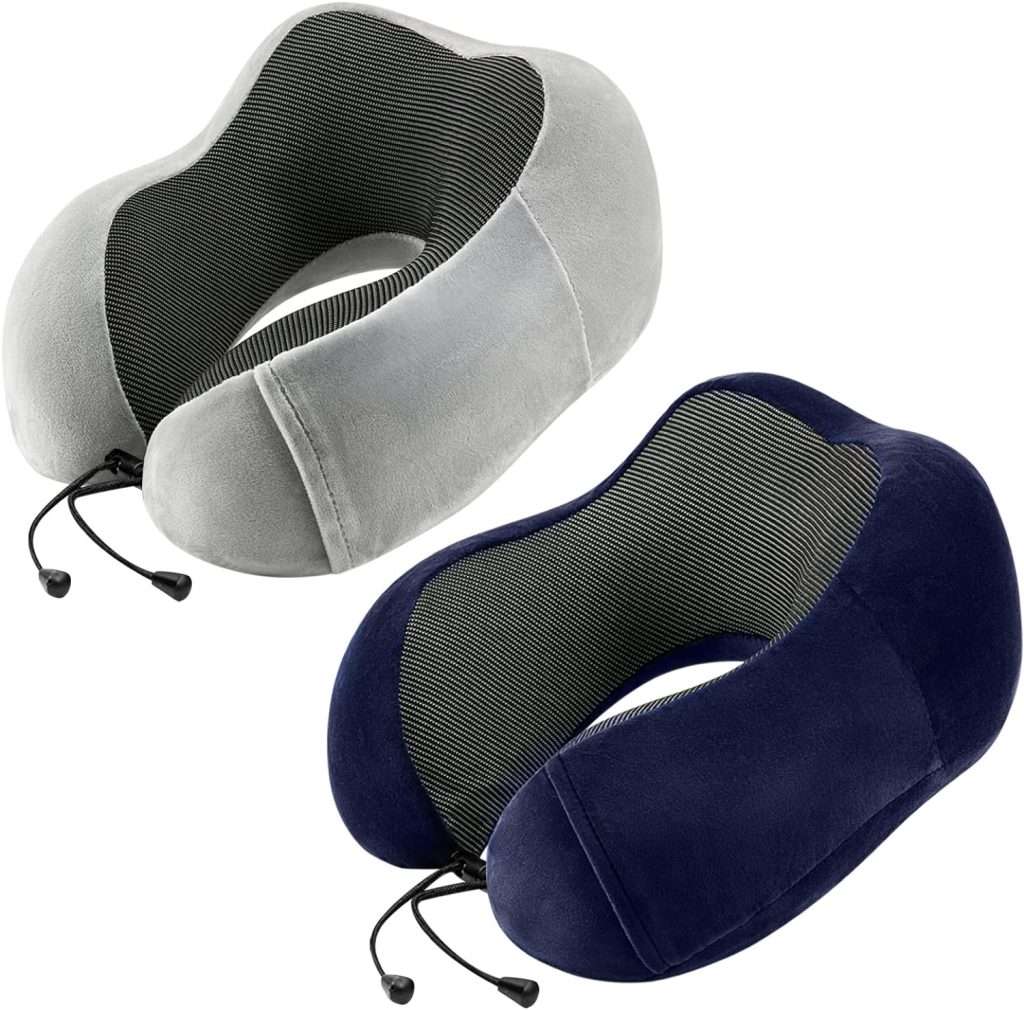 urnexttour Travel Pillow for Airplane-2 Pack Memory Foam Neck Pillows, Soft & Support Travel Pillow for Travelling, Sleeping Rest, Car, Train and Home Use (Grey&Blue)