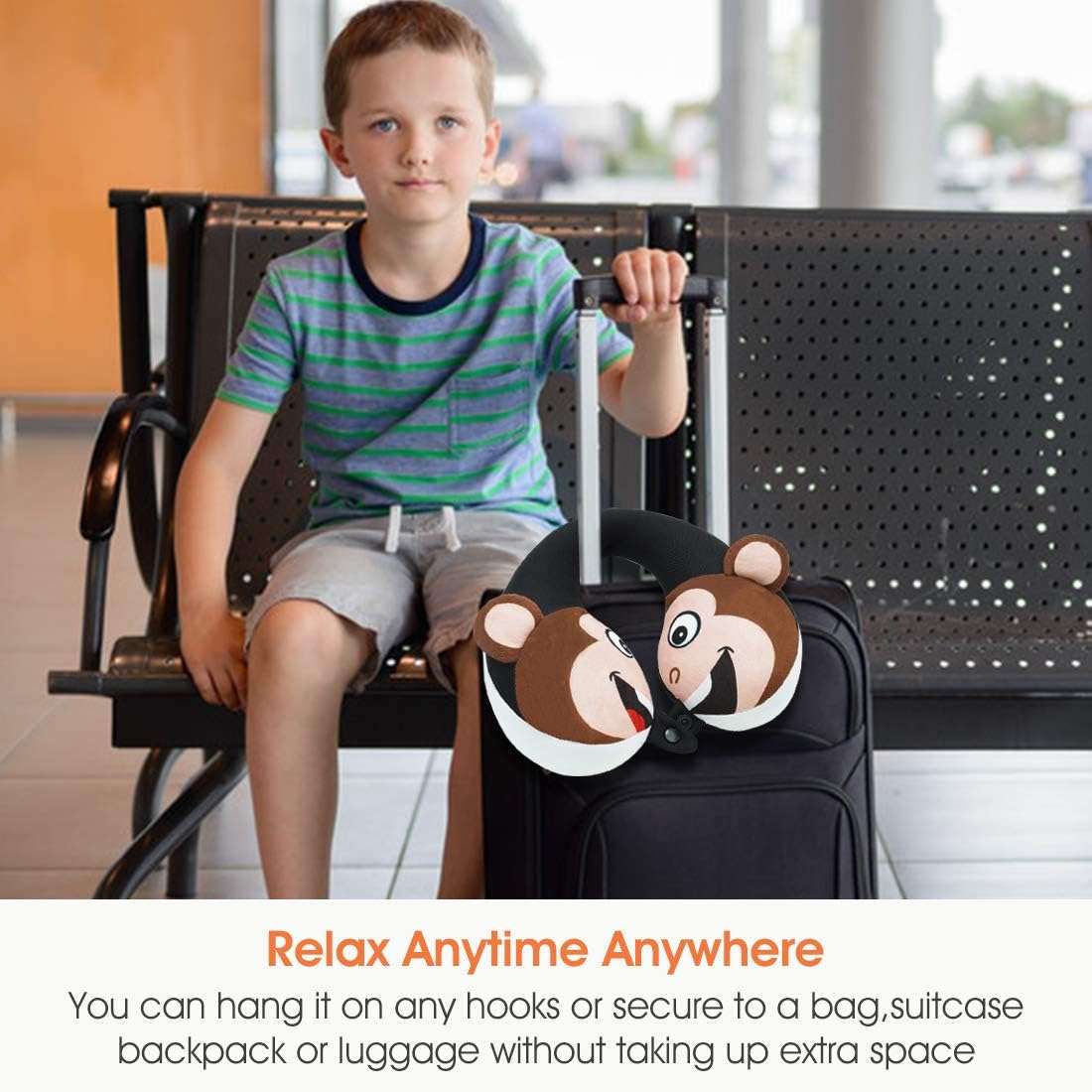 COOLBEBE Kids Travel Neck Pillow, Remarkable Head Chin Neck Support U-Shaped Animal Pillows for Child, Toddlers - Airplane Pillow Road Trip Essentials - 7