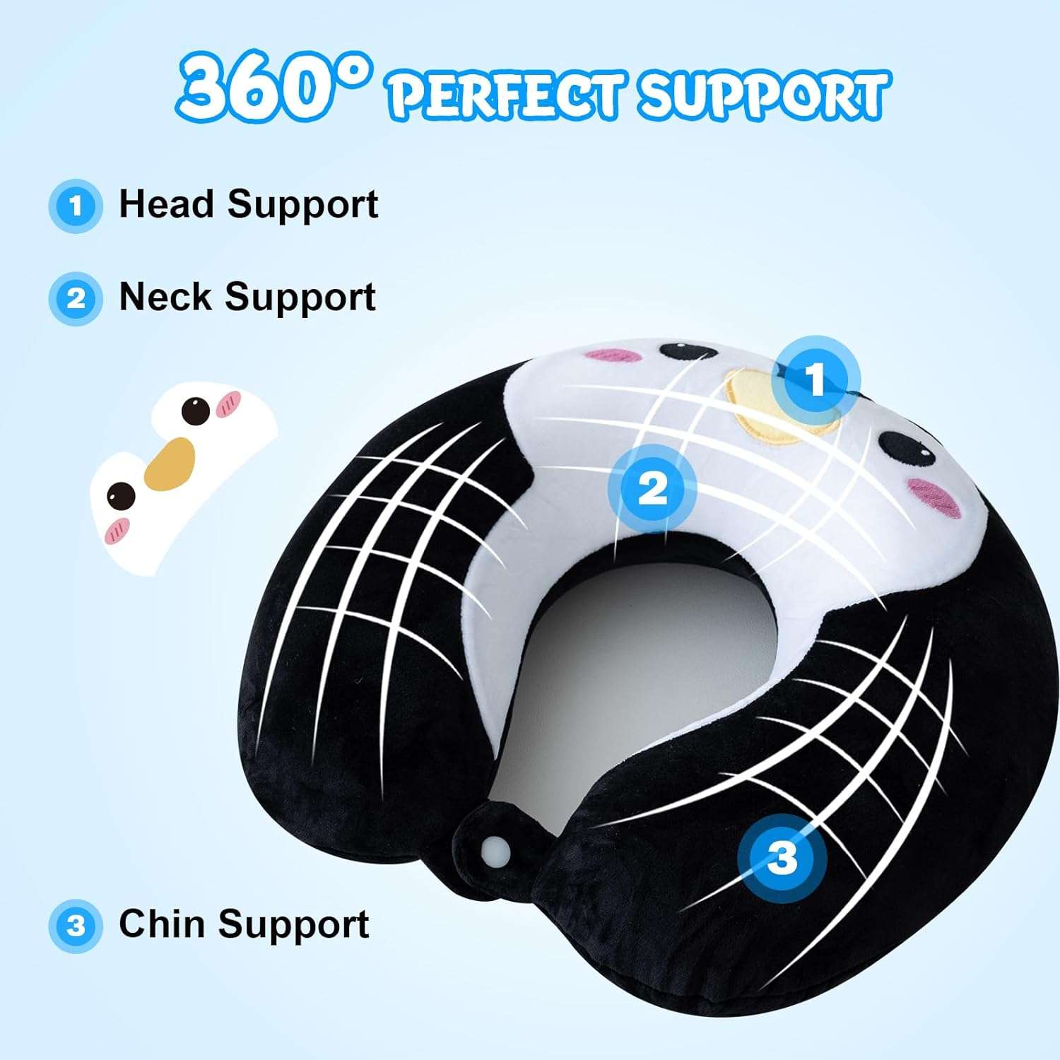 Cirorld Kids Travel Pillow Cute Neck Pillow for Traveling Memory Foam Airplane Pillow with Sleep Mask Animal Flight Pillow Head Rest Neck Support - 2
