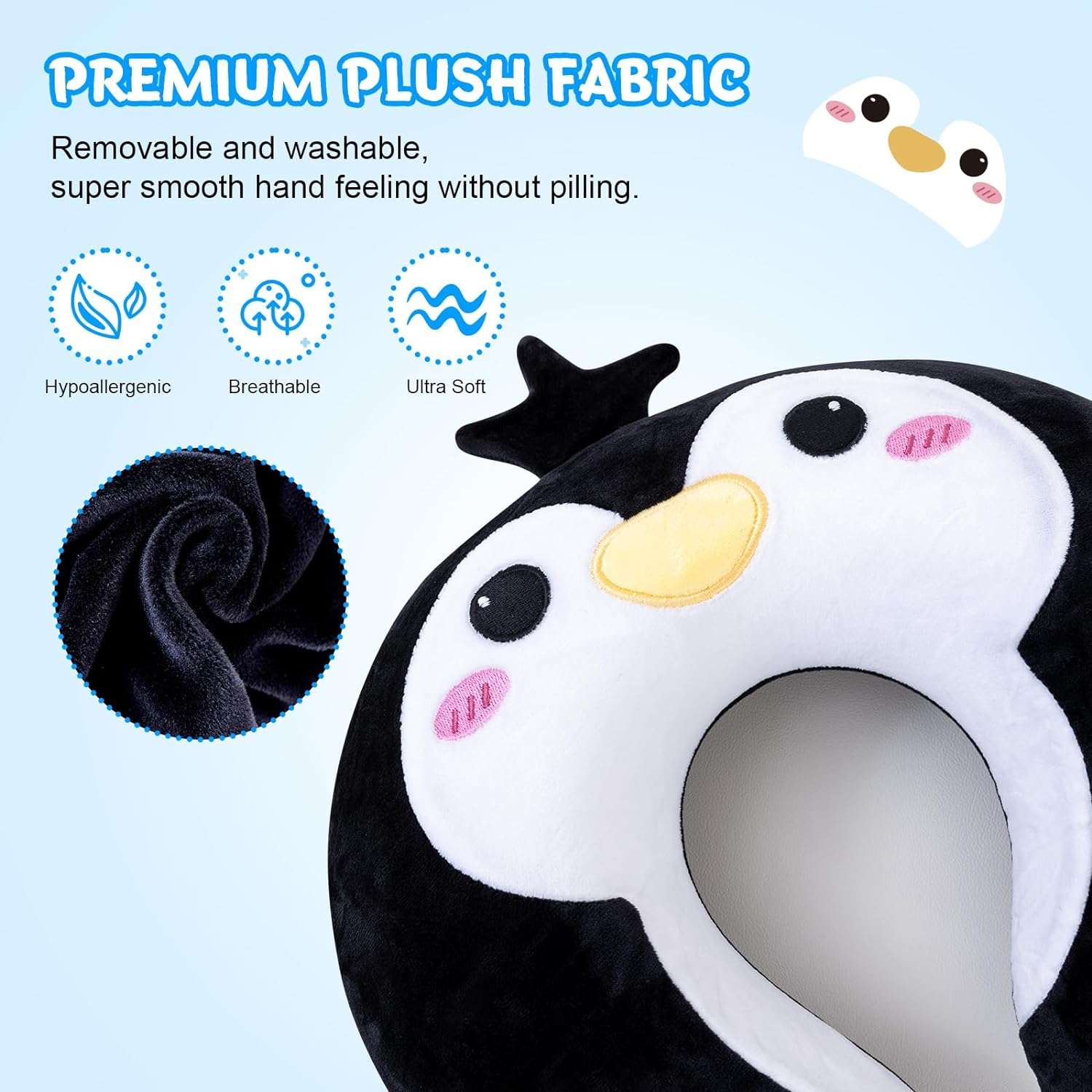 Cirorld Kids Travel Pillow Cute Neck Pillow for Traveling Memory Foam Airplane Pillow with Sleep Mask Animal Flight Pillow Head Rest Neck Support - 3