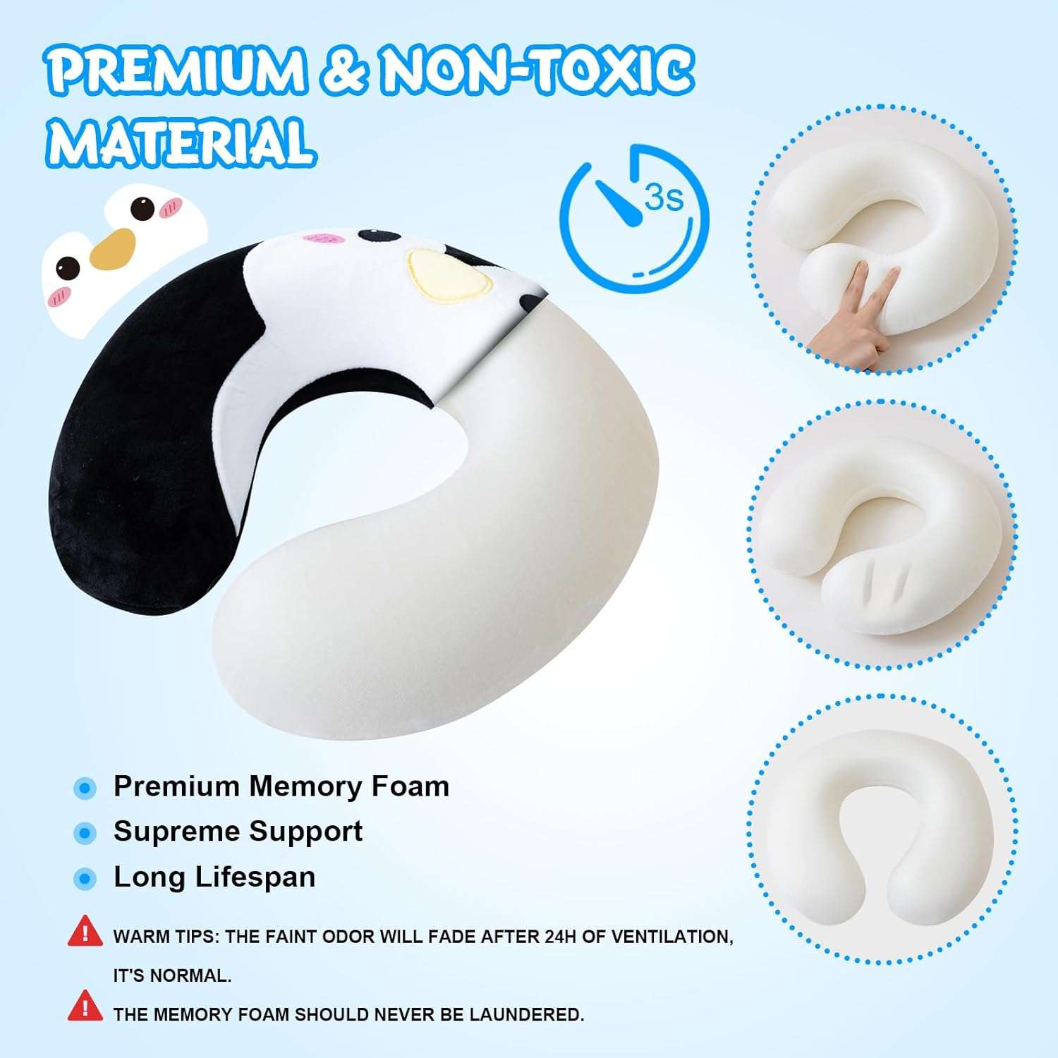 Cirorld Kids Travel Pillow Cute Neck Pillow for Traveling Memory Foam Airplane Pillow with Sleep Mask Animal Flight Pillow Head Rest Neck Support - 4