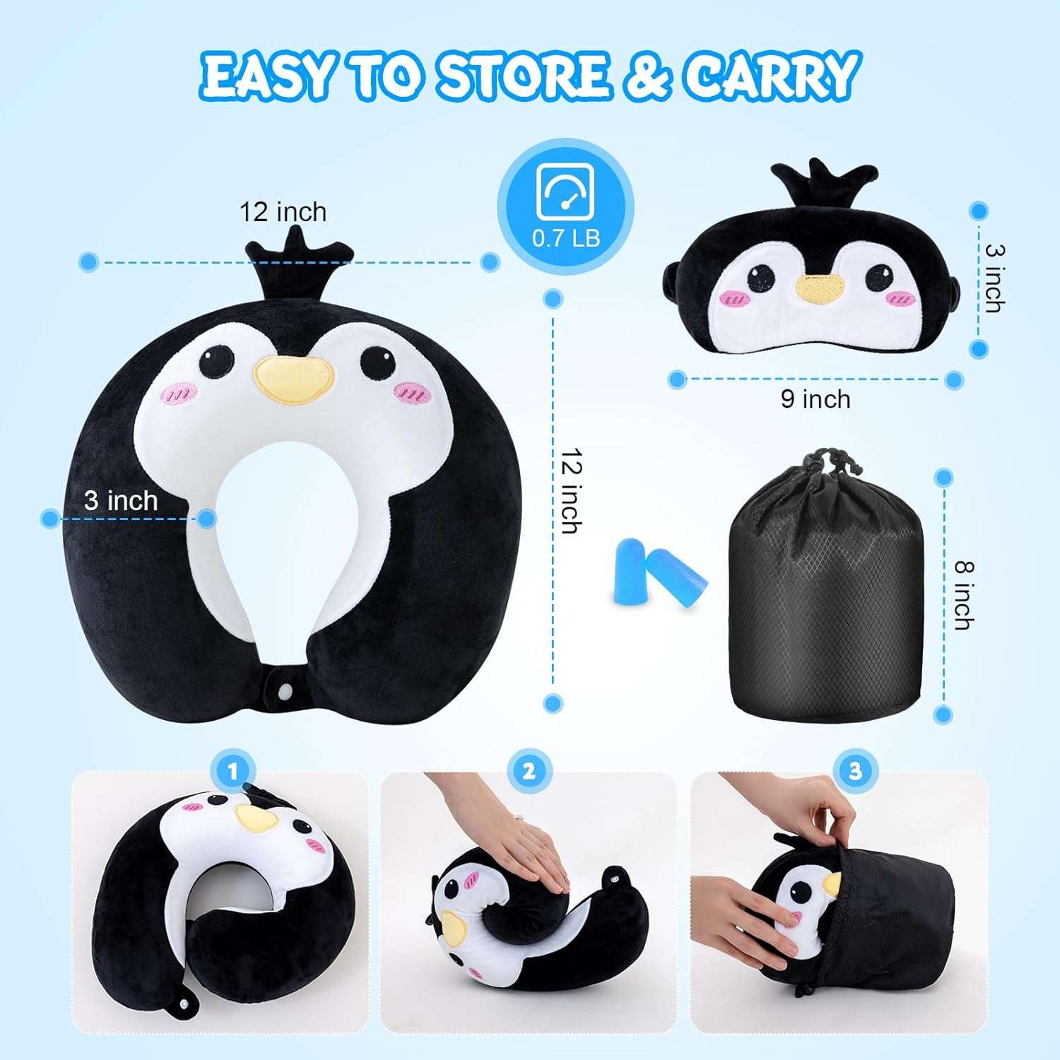 Cirorld Kids Travel Pillow Cute Neck Pillow for Traveling Memory Foam Airplane Pillow with Sleep Mask Animal Flight Pillow Head Rest Neck Support - 8