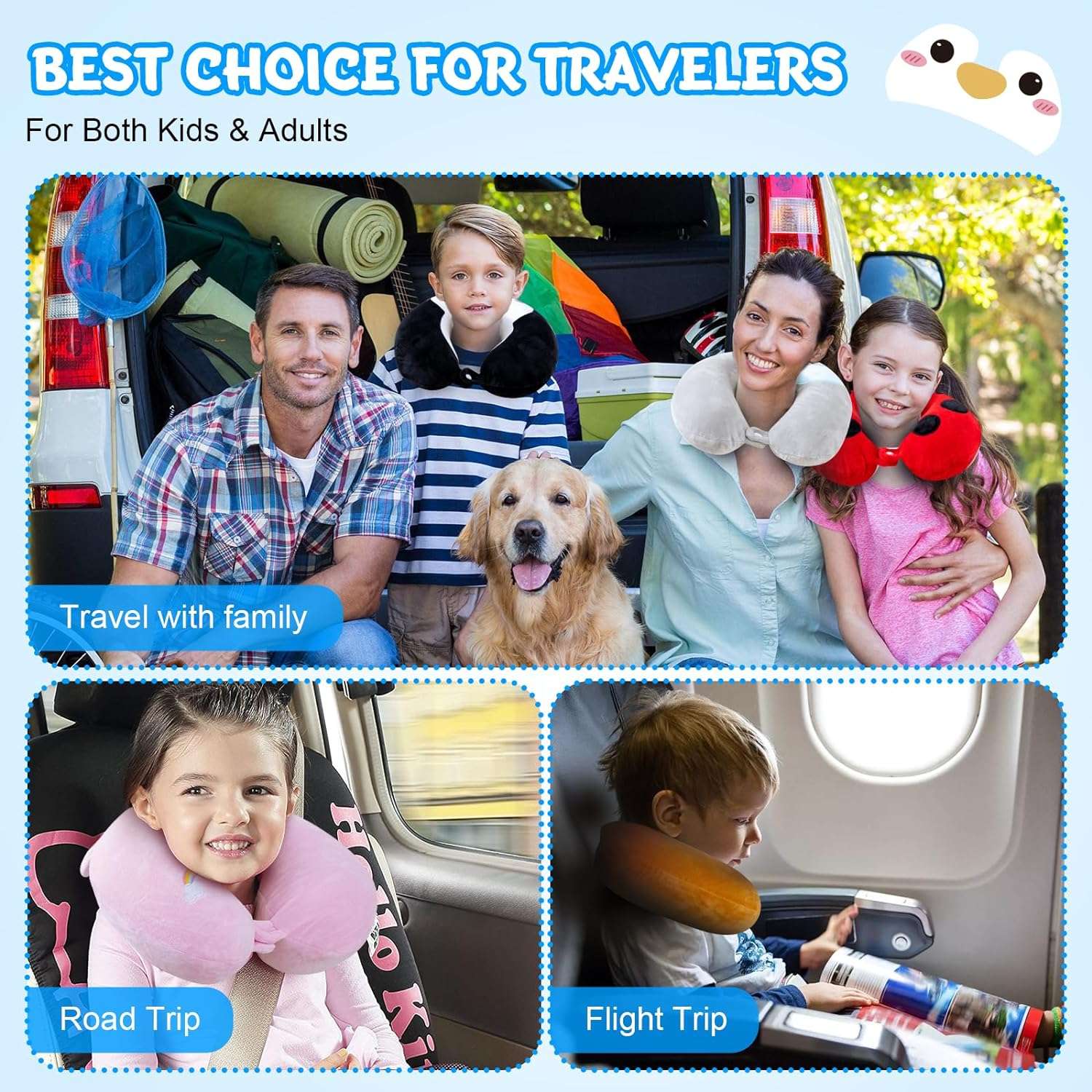 Cirorld Kids Travel Pillow Cute Neck Pillow for Traveling Memory Foam Airplane Pillow with Sleep Mask Animal Flight Pillow Head Rest Neck Support - 9