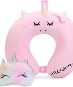 Kids Neck Pillow, Unicorn Kids Travel Pillow, Toddler Neck Pillow for Traveling with Eye Mask, Travel Essentials for Road Trip Airplane Car Seat - 1