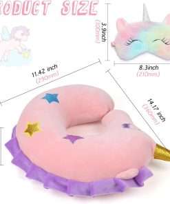Kids Neck Pillow for Traveling, Unicorn Kids Travel Pillow w- Eye Mask, Toddler Neck Pillow, Kids Airplane Travel Essentials Road Trip Must Have, Cute Car Seat Headrest Pillow - 5