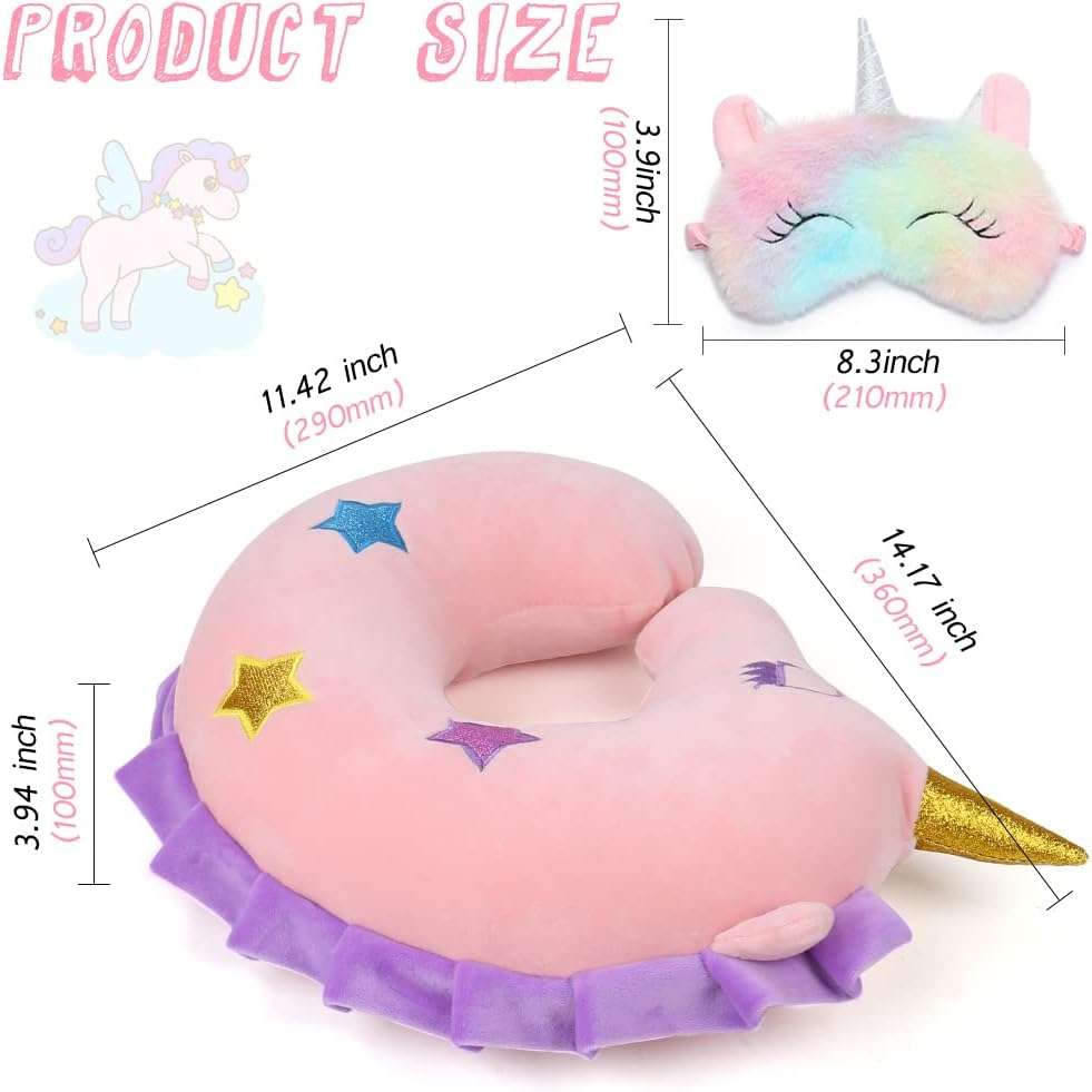 Kids Neck Pillow for Traveling, Unicorn Kids Travel Pillow w- Eye Mask, Toddler Neck Pillow, Kids Airplane Travel Essentials Road Trip Must Have, Cute Car Seat Headrest Pillow - 5
