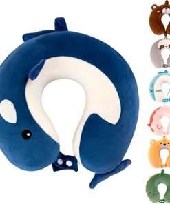 Kids Neck Pillow for Traveling, Upgraded Cartoon Cute Travel Neck Pillow for Kids Boys & Girls, Airplane Memory Foam Travel Pillow for Flight Headrest Sleep - 1