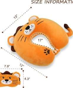 Sexysamba Cartoon Headrest & Neck Pillow for Kids Boys & Girls, Teens, Travel Accessories for Airplane, Car, Recline, Memory Foam Cute Travel Pillow with Sleep Eye Mask - Lion - 2