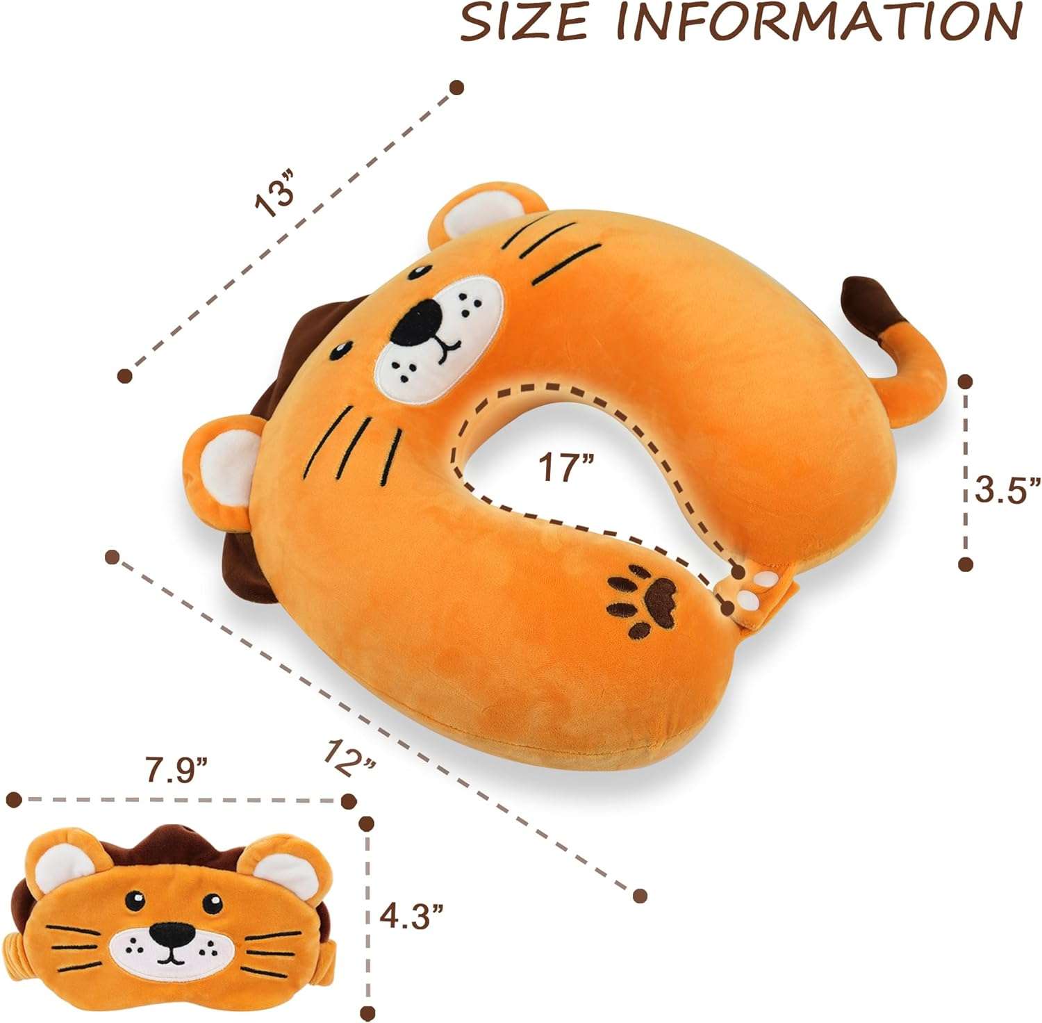 Sexysamba Cartoon Headrest & Neck Pillow for Kids Boys & Girls, Teens, Travel Accessories for Airplane, Car, Recline, Memory Foam Cute Travel Pillow with Sleep Eye Mask - Lion - 2