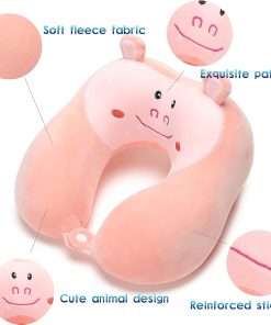 Travel Pillow for Kids and Adults, Cute Animal Memory Foam Neck Pillow with Soft Fleece Cover and Eye Mask Set, Airplane Pillow Travel Kit with Drawstring Organizer Bag - 2