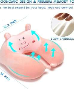 Travel Pillow for Kids and Adults, Cute Animal Memory Foam Neck Pillow with Soft Fleece Cover and Eye Mask Set, Airplane Pillow Travel Kit with Drawstring Organizer Bag - 3
