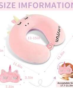 urnexttour Neck Travel Pillow for Kids, Unicorn Airplane Memory Foam Pillow with Cute Sleep Mask & Earplugs, Lightweight Travelling Sleeping Pillow Set - 2
