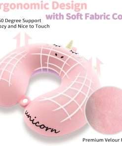 urnexttour Neck Travel Pillow for Kids, Unicorn Airplane Memory Foam Pillow with Cute Sleep Mask & Earplugs, Lightweight Travelling Sleeping Pillow Set - 4