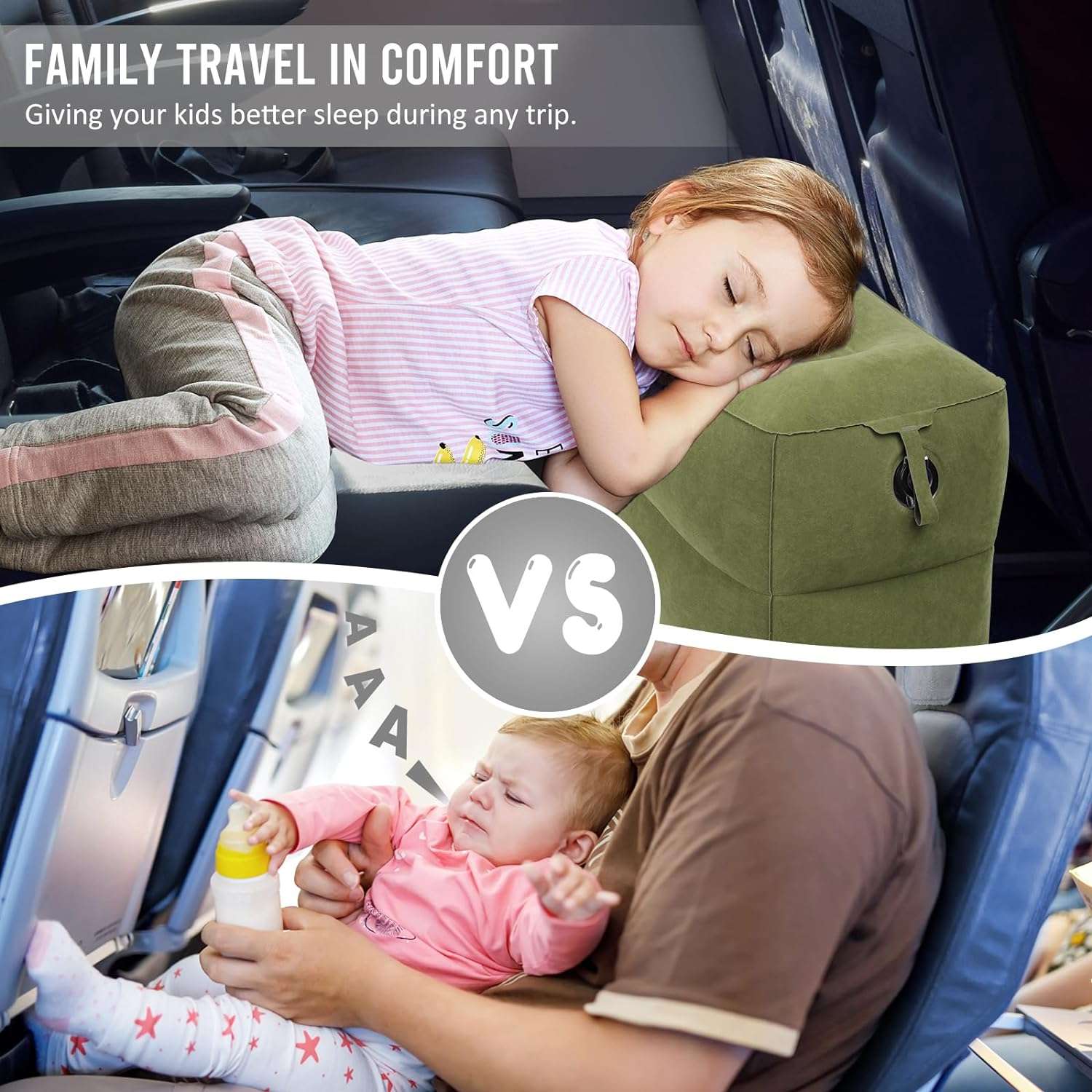 Inflatable Travel Foot Rest Pillow - Blow up Foot Rest for Air Travel, Portable footrest in Airplane for Adults, Car Seat Foot Rest for Kids, Toddlers Airplane Bed with Easy-Carry Strap - 2