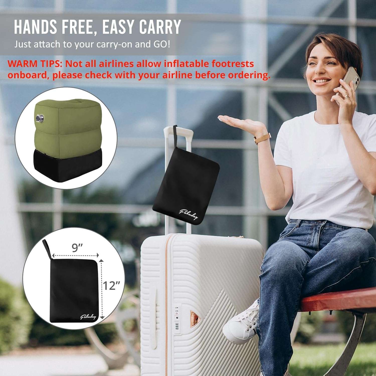 Inflatable Travel Foot Rest Pillow - Blow up Foot Rest for Air Travel, Portable footrest in Airplane for Adults, Car Seat Foot Rest for Kids, Toddlers Airplane Bed with Easy-Carry Strap - 3