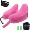 Inflatable Travel Neck Pillow - Traveling Support for Head, Neck, Chin, and Shoulder When Sleeping on Airplane, Train, Car, Bus - Compact, Easy to Inflate and Deflate (Pink) - 1