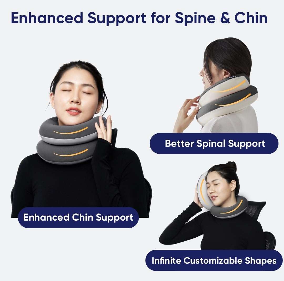 Loop Neck Pillow for Travel, Spiral Wrapping Design for Enhanced Chin & 360º Support, S-Shape Memory Foam Airplane Pillow for Flight, Car, Office, and at Home - 4