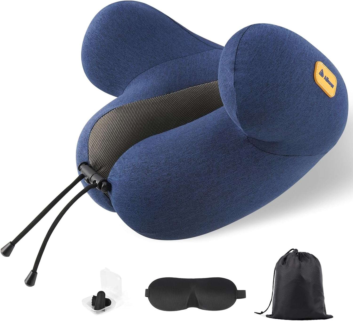 Neck Travel Pillow, Airplane Pillow for Long Flight, Traveling Pillows for Airplanes, Memory Foam Neck Pillow with 3D Eye Mask, Earplugs & Luxury Bag, Portable Plane Travel Essentials Blue - 1