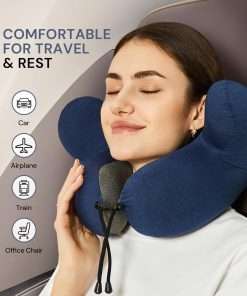Neck Travel Pillow, Airplane Pillow for Long Flight, Traveling Pillows for Airplanes, Memory Foam Neck Pillow with 3D Eye Mask, Earplugs & Luxury Bag, Portable Plane Travel Essentials Blue - 2